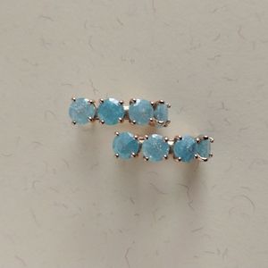Frosted Aqua Blue Sapphire Gold Earrings